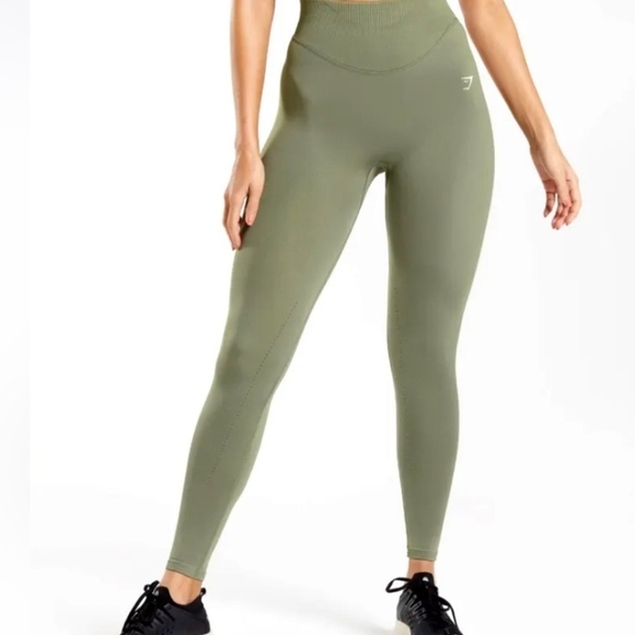Gymshark Pants - Gymshark Sweat Seamless Leggings - Dusty Olive